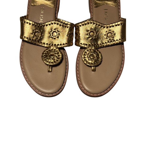 Jack Rogers Jacks Flat Metallic Gold Leather Thong Sandals Womens 6M 1121 - Picture 7 of 9